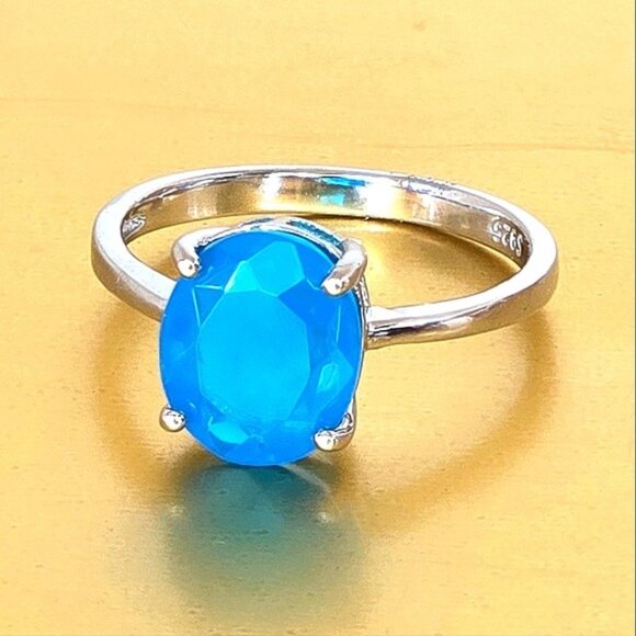 Natural Large Blue Opal 925 Sterling Silver Ring Sz 8.5 - Picture 10 of 10